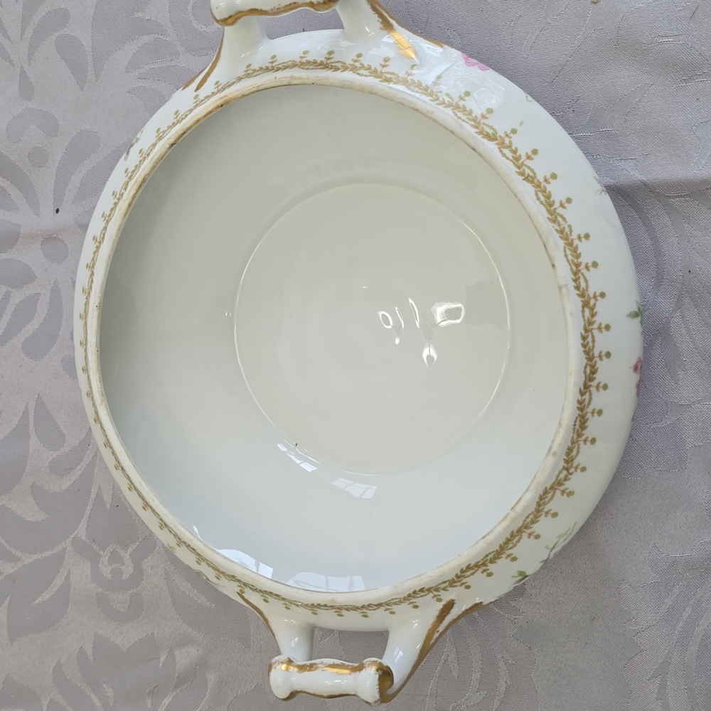 Vintage PL Limoges France M Redon Round Dish Lid Handles Pink Roses - Picture 10 of 17